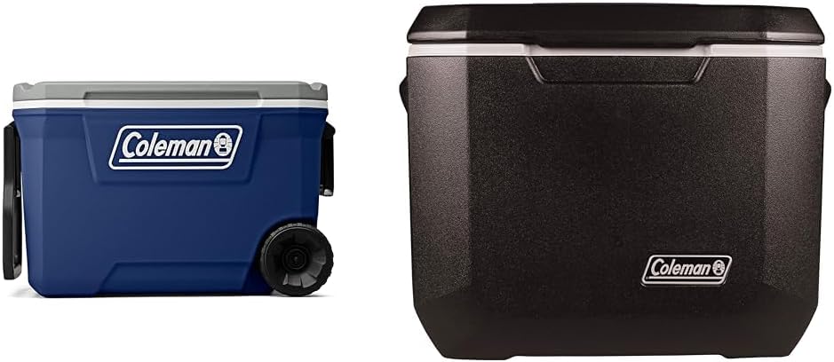 Coleman Twilight 62 Quart Ice Chest, Plastic, Twilight & Portable Rolling Cooler | 50 Quart Xtreme 5 Day Cooler with Wheels | Wheeled Hard Cooler Keeps Ice Up to 5 Days