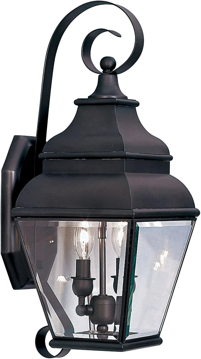 2591-07 Exeter 2 Light Outdoor Bronze Finish Solid Brass Wall Lantern with Clear Beveled Glass