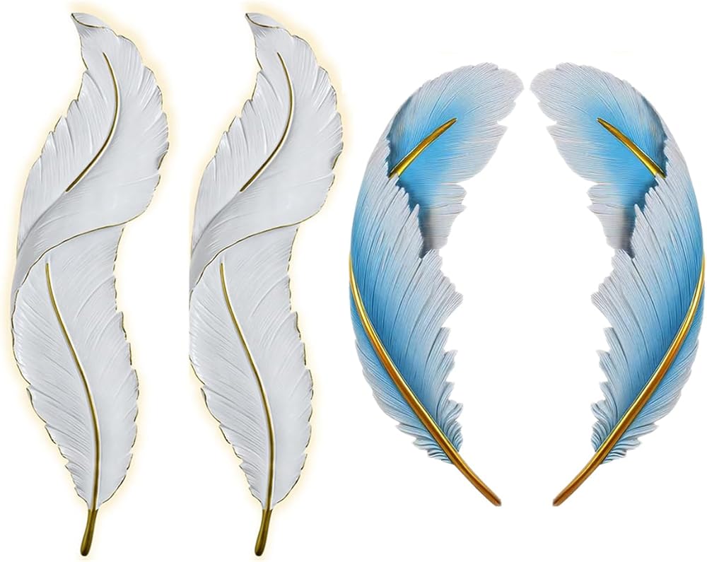 LED Wall Lighting Modern Dimmable Wall Sconce Lighting Elegant Feather Design 3000k-6000k LED Wall Lamp Feather Light Fixture for Bedroom Living Room Hallway