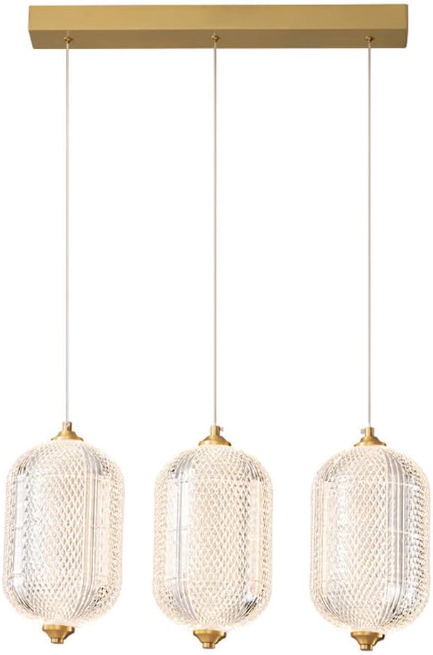 LED Brass Hanging Chandelier Lamp Dining Table Cluster Pendant Lighting Fixture, Modern Copper Drop Ceiling Lights 3 Color Mode Suspension Lamps for Kitchen Island