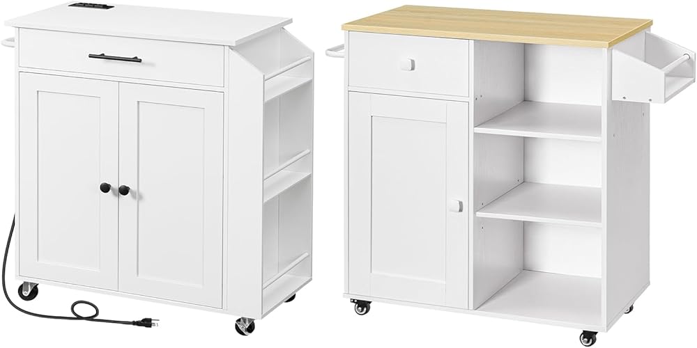 HOOBRO Kitchen Island with Power Outlet and Kitchen Island Bundle, Rolling Kitchen Cart on Wheels with Spice Rack and Drawer, for Home, Kitchen and Dining Room, WT82UZD01G1- WN12ZD01