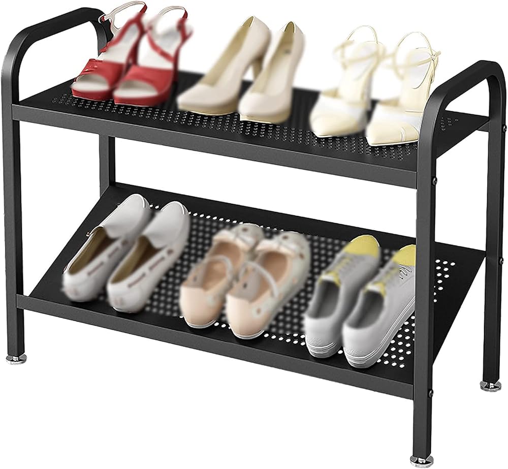 Shoe Storage Bench Entryway Hallway Furniture, Shoe Rack for Entryway, Shoe Shelf Shoe Storage Organizer, Metal Shoe Rack, Household Shoe Changing Stool, Simple Shoe Cabinet(Black,69*28*51cm)