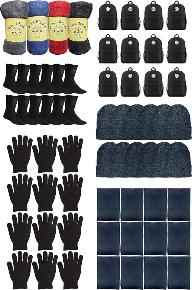 72 Winter Kit Pack Unisex Winter Bundle Set, Blankets, Hats And Gloves, Backpacks