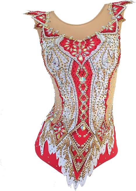 Red Sleeveless Artistic Gymnastics Suit for Girls for Competitions