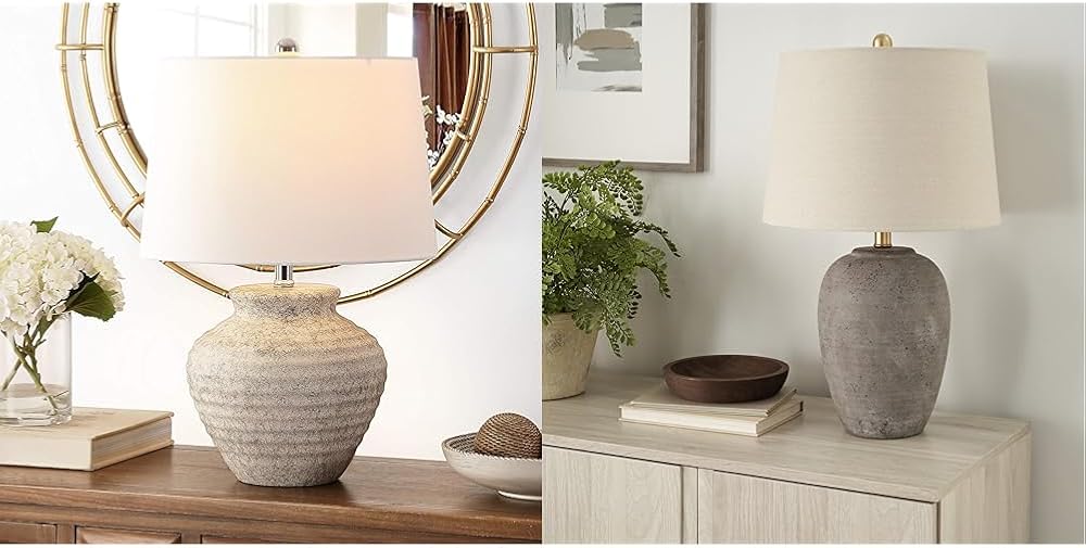 Safavieh 23-inch Grey Ceramic Table Lamp and Nourison 23-inch Brown Ceramic Jar Table Lamp Bundle