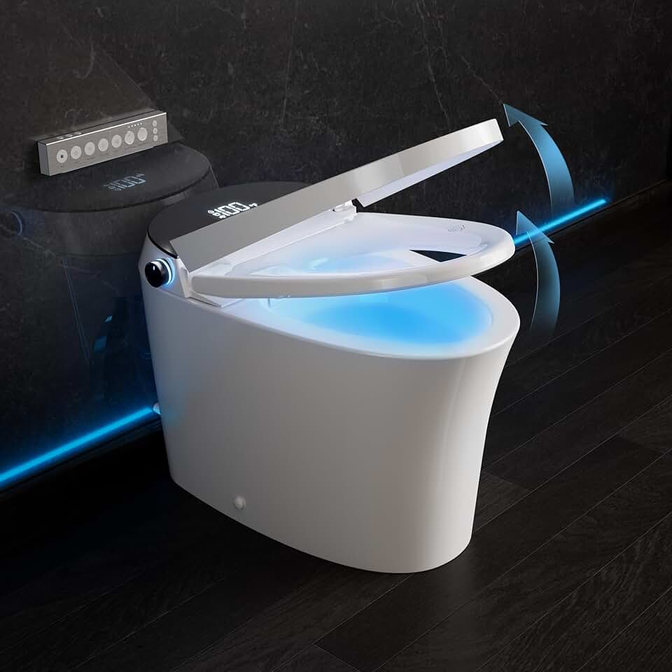 Smart Toilet, Toilet With Bidet Auto Flush, Auto Open and Close, Foot Sensor Operation, Warm Water, Heated Seat, Temperature Display, Night Light (TC-200GE)