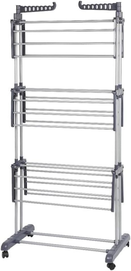 4 Tiers Adjustable Clothes Rack Clothing Clothes Airer House Stainless Laundry Rack Hanging Drying Folding Storage (Color : Gray, Size : 64X170cm)