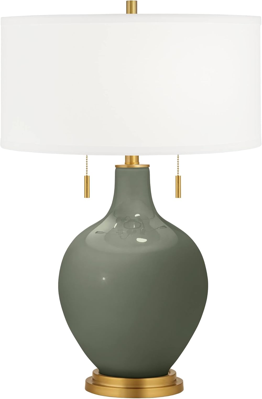 Color + Plus Deep Lichen Green Toby Brass Accents Table Lamp