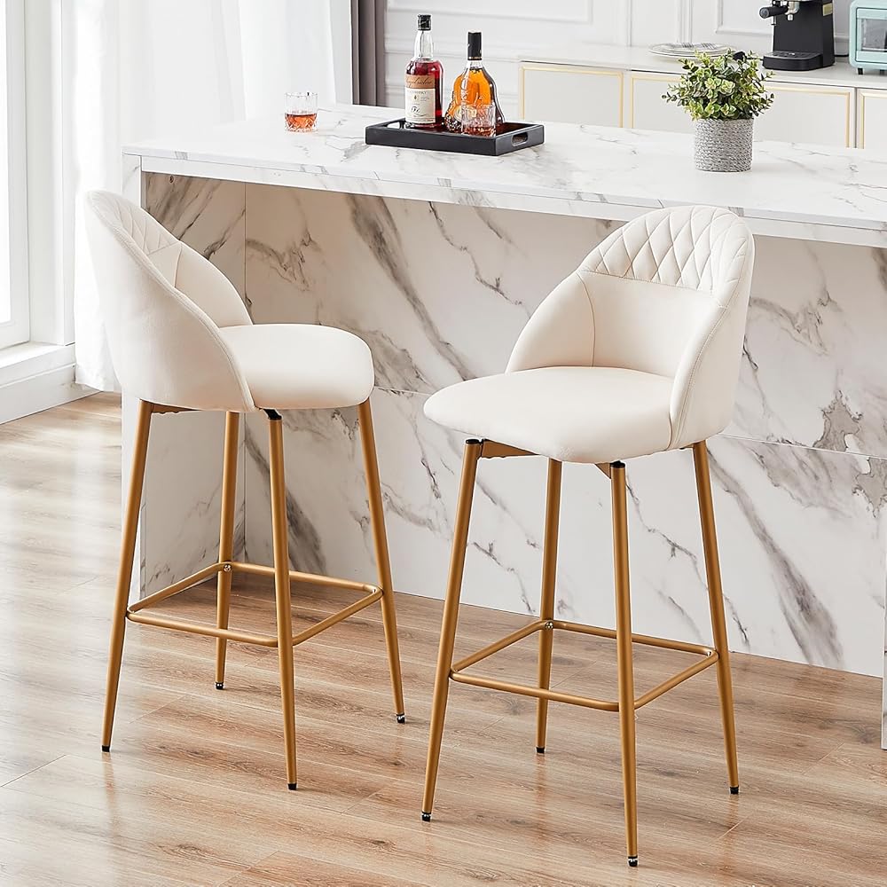 Modern Bar Stools Set of 2, Swivel Counter Height Bar Stools with Back and Footrest for Island Kitchen Dining Living Room 29