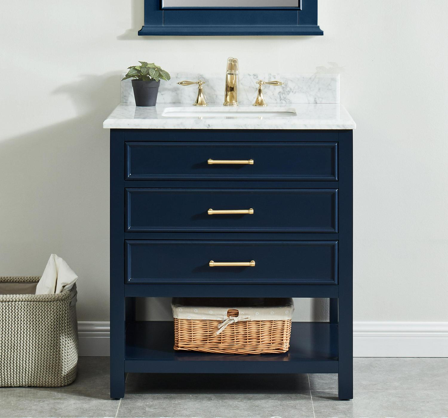allen + roth Presnell 30-in Navy Blue Undermount Single Sink Bathroom Vanity with Carrara White Natural Marble Top