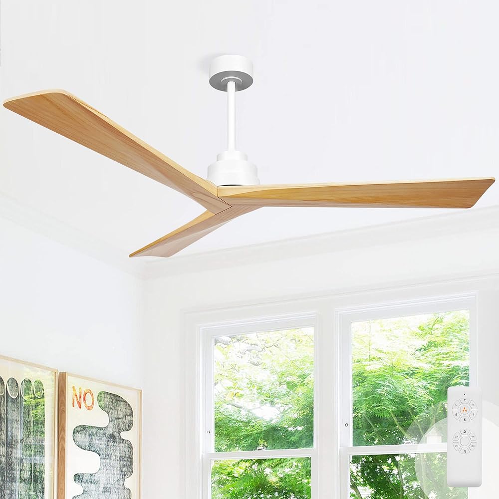 60 Inch Ceiling Fan Without Light, Wood Ceiling Fan no Light with Remote, Quiet Energy Saving with 6 Speeds, 8H Timer, Outdoor Indoor Wooden Fan for Farmhouse Patio
