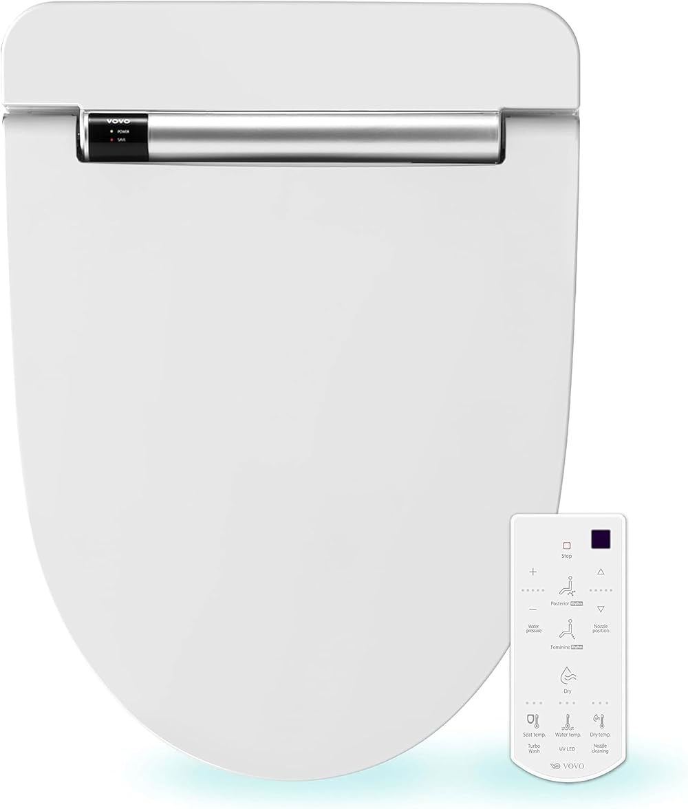 VOVO VB-4100SR Electric Smart Bidet Toilet Seat with Dryer, Heated Toilet Seat, Warm Water, Deodorization, LED, Full Stainless-steel Nozzle - White, Round, 3 Year Warranty