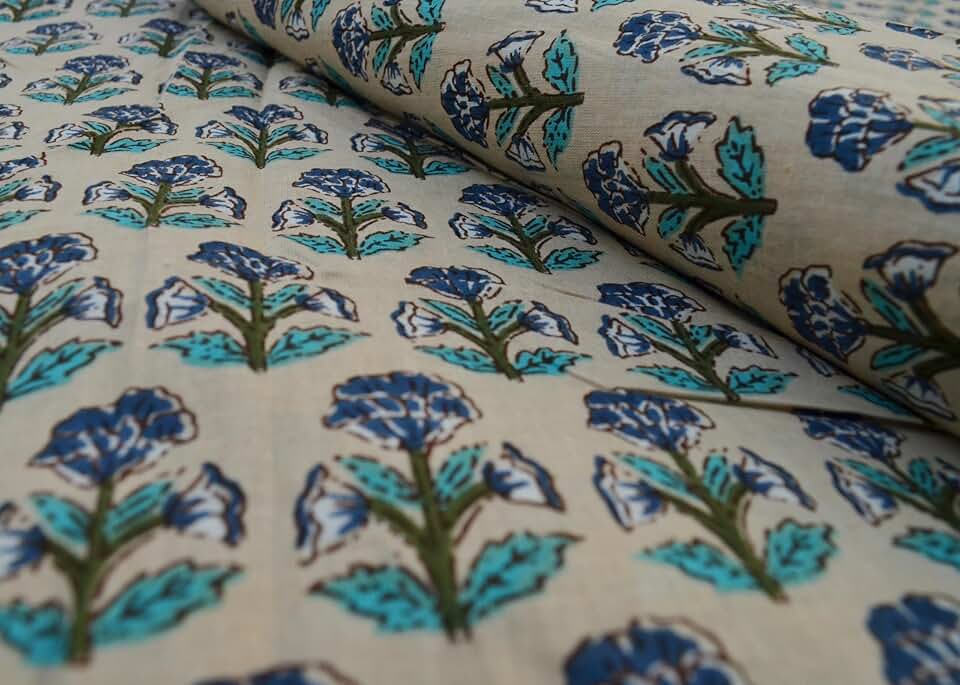 Scrren Print Dressmaking by The Yard Fabric 100% Cotton Floral Print Fabric for Sewing Crafting Ethnic Running Natural Dye Sanganeri Indian Fabric by The Yard 528 (50 Yard pre Cut)