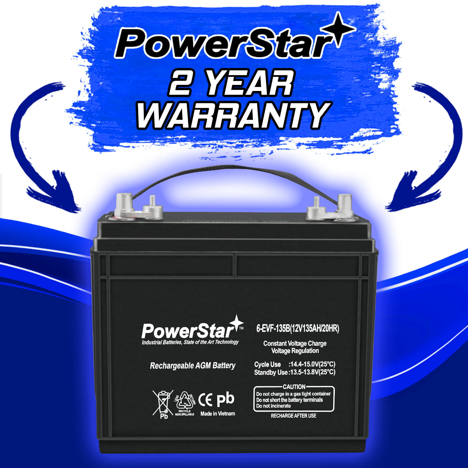 PowerStar Replacement for 12v 12 Volt Golf Cart Battery marine solar club car yamaha rv - 2 Pack