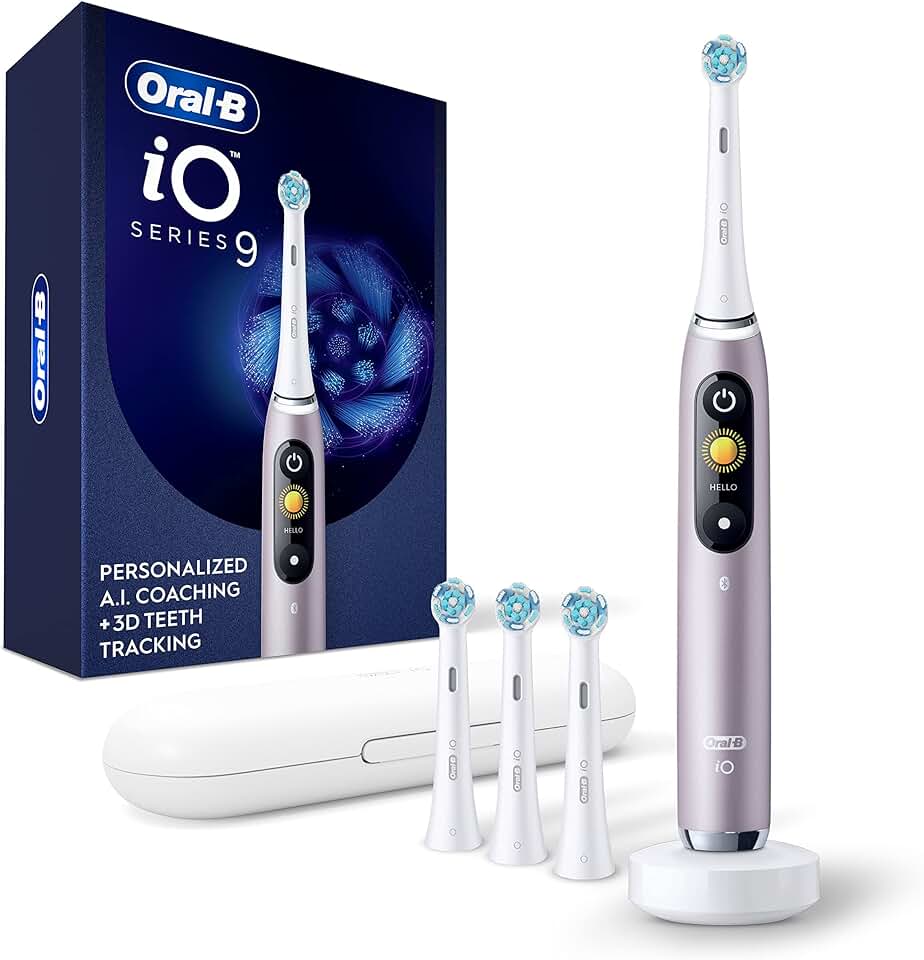 Oral-B iO Series 9 Electric Toothbrush with 3 Replacement Brush Heads, Rose Quartz
