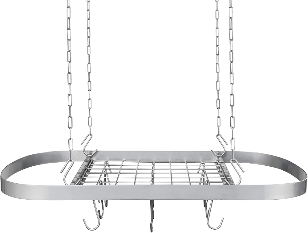 Victorian Style 35.4” Silver Iron Wall Hanging Pot Holder Pan Spatula Planter Hanger Kitchen Storage Rack Utility Cookware Kitchenware Shelf Wedding Office Home Restaurant Party Garden Decor