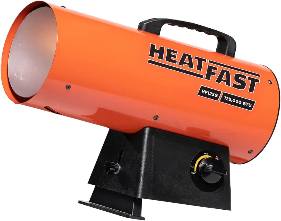 HF125G Portable Home, Jobsite, Construction Site Forced Air Liquid Propane Salamander Torpedo Space Heater with Variable Temperature Control, 125,000 BTU, orange, Medium
