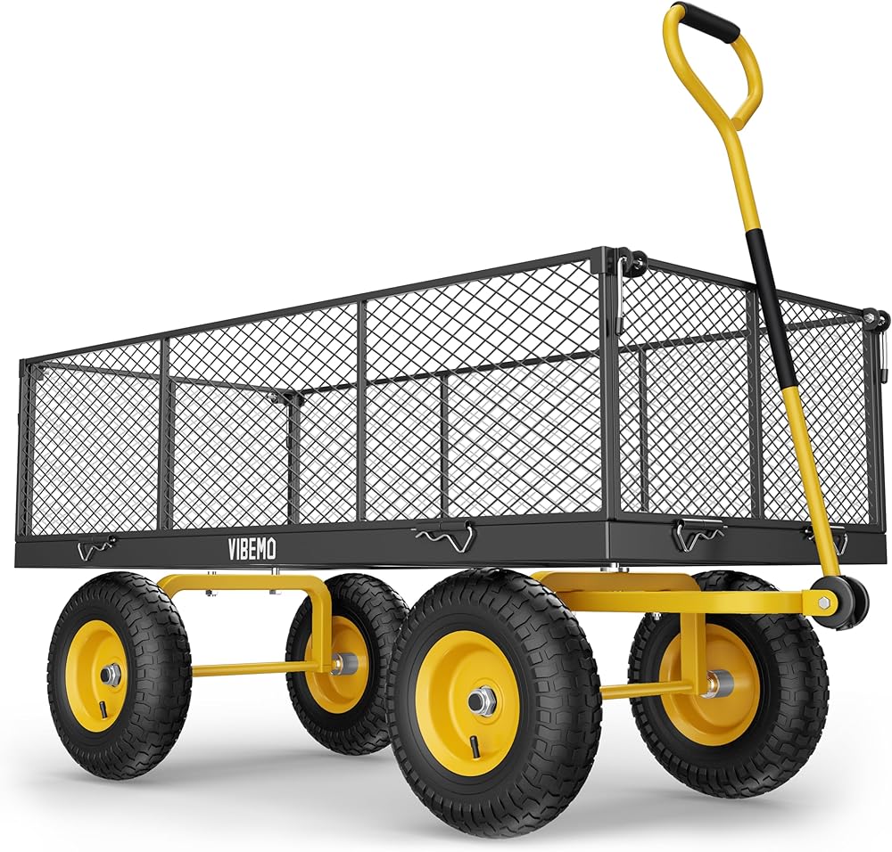 Steel Garden Cart, 2-in-1 1400 lbs Heavy Duty Utility Wagon, with Removable Mesh Sides to Convert into Flatbed, 240° U-Turn 13