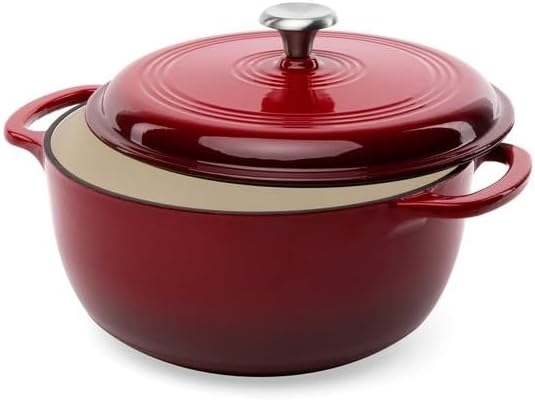 6 Quart Large Red Enamel Cast-Iron Dutch Oven Kitchen Cookware