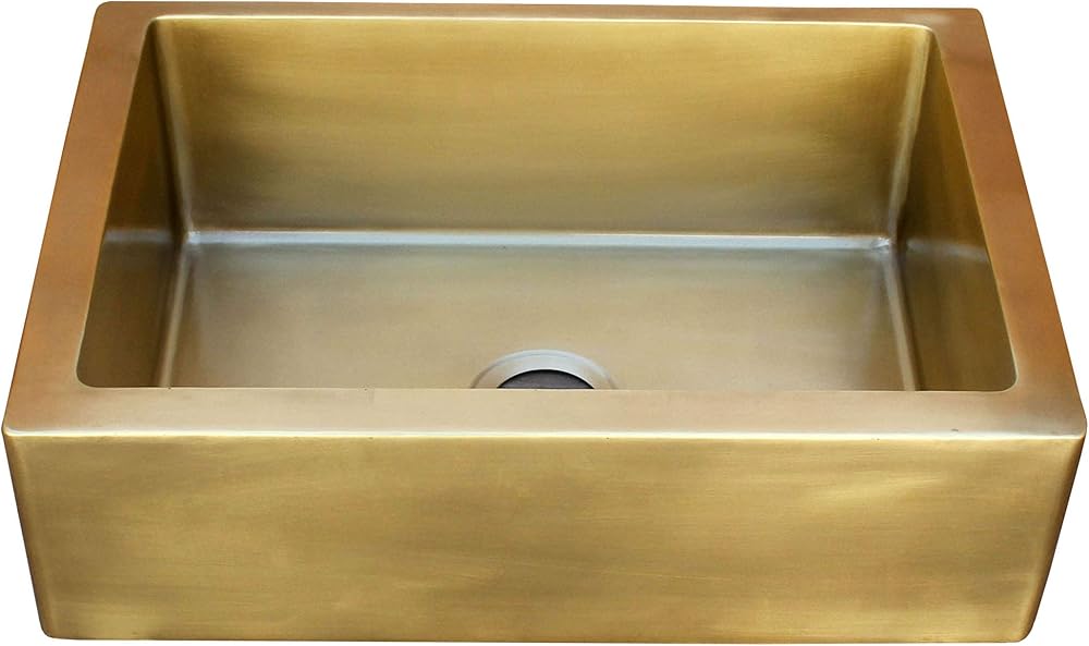Double Kitchen Sink Smooth Brass Farmhouse Style with Apron Handcrafted by Sinda KEA311BRASS