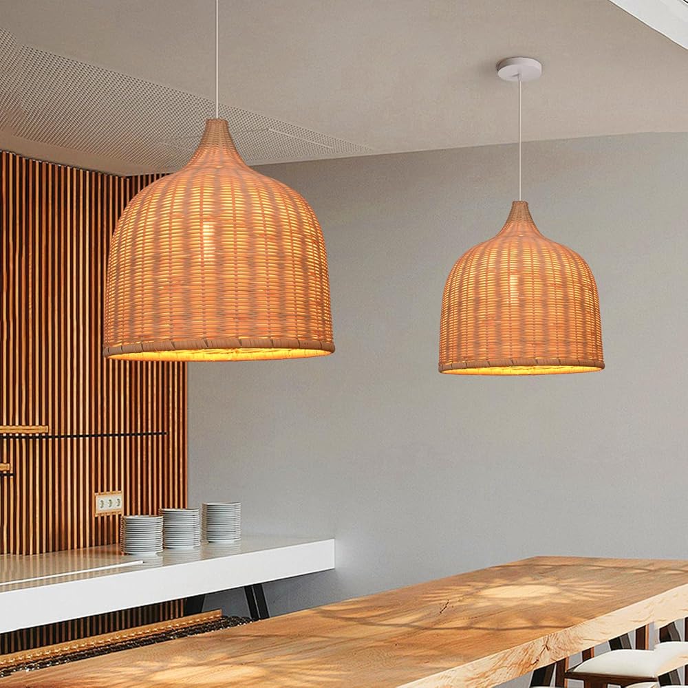 Bohemian Modern 𝐖𝐨𝐯𝐞𝐧 𝐑𝐚𝐭𝐭𝐚𝐧 𝐏𝐞𝐧𝐝𝐚𝐧𝐭 𝐋𝐚𝐦𝐩𝐬𝐡𝐚𝐝𝐞 Coastal Adjustable Living Room Kitchen Island Foyer Bedroom Hallway