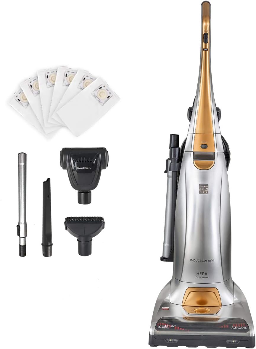 Kenmore BU1017 Bagged Upright Beltless Vacuum Cleaner 3-Motor Power Suction with Pet Handi-Mate, Triple HEPA, Telescoping Wand, 5-Position Height Adjustment, 3 Cleaning Tools, Gold