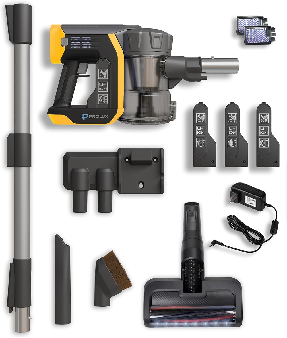 Prolux RS7 PRO Cordless Handheld Stick Vacuum for Professsional Home and Office Cleaning with Three Batteries