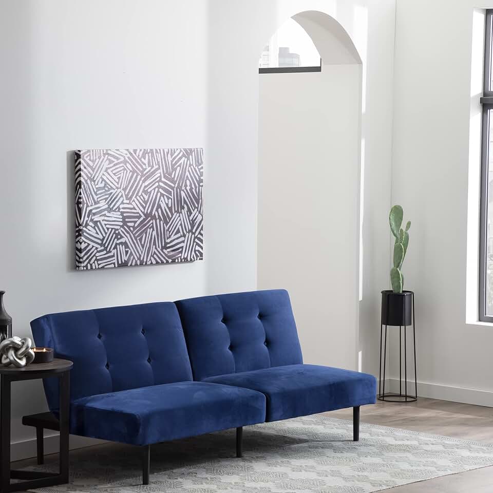 Edenbrook Gilman Futon - Futon Sofa Bed - Futon Couch - Small Futon - Living Room Furniture - Armless Sofa Bed Couch - Sofa - Navy Blue Velvet Futon