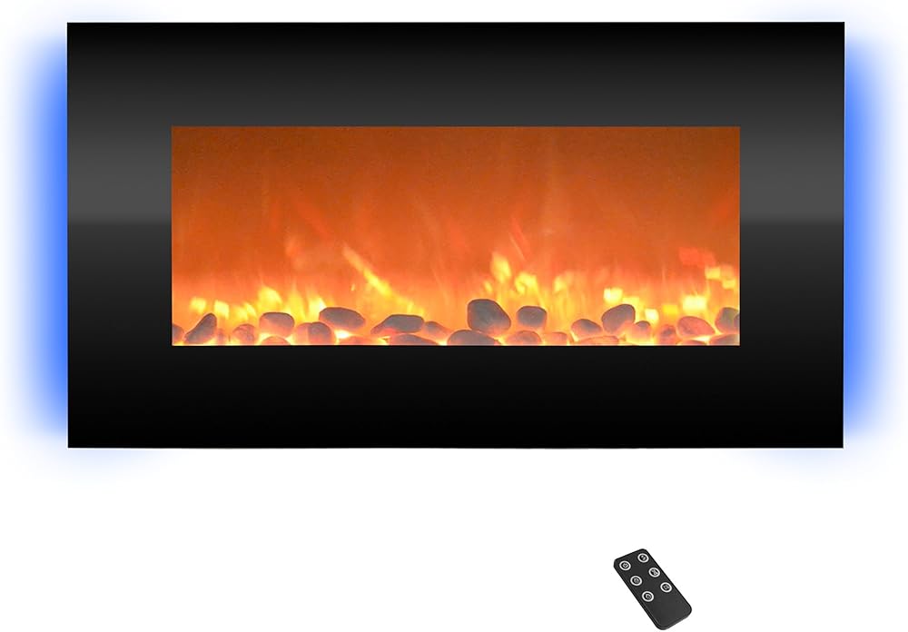 Electric Fireplace - 30 Inch Wall Mounted Fireplace - 13 Backlight Colors and Remote Controlled LED Flames, Heat, and Brightness by Northwest (Black)