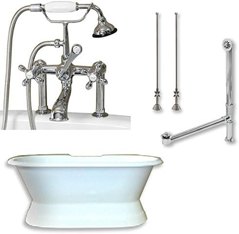 Des-ped-463d-6-pkg-cp-7dh Cast Iron Double Ended Slipper Tub 71 X 30 With 7 Deck Mount Faucet Drillings And British Telephone Style Faucet Complete Polished Chrome Plumbing Package With Six Inch Deck Mount Risersin Faux Copper