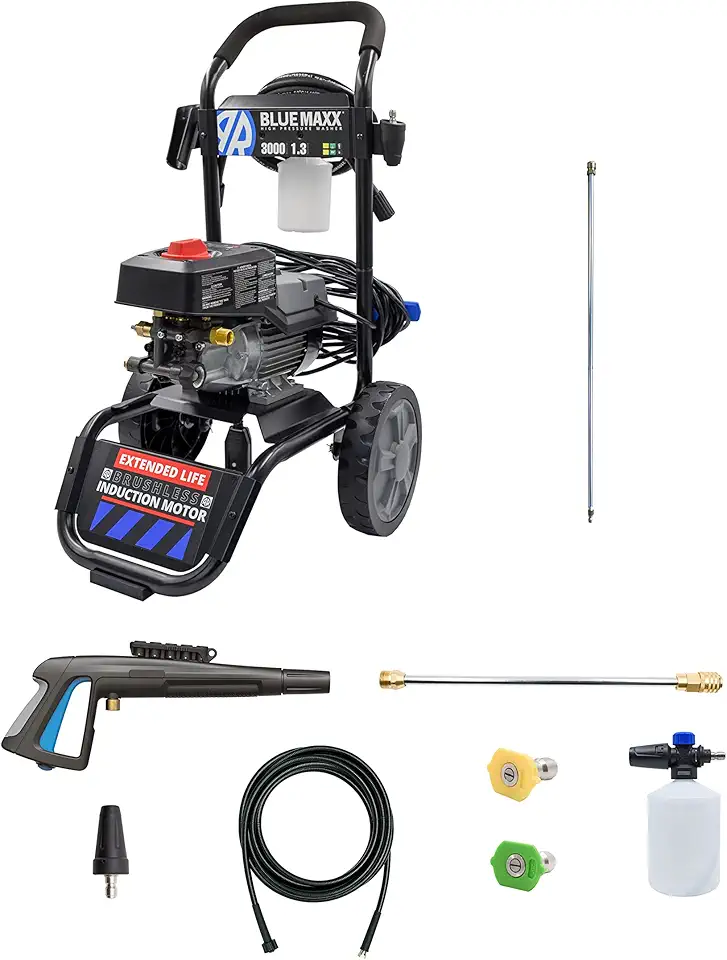 AR Blue Clean MAXX3000-BNDLNC, Includes MAXX 3000 Electric Pressure Washer with 12' Quick Connect Extension Lance. 3000 PSI, 1.3 GPM, Easy Quick Connection Lance, Trigger Gun, 25' Hose, 61 lbs