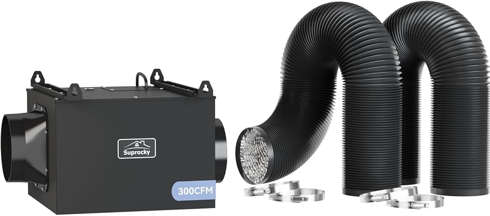 Ultra Quiet Bathroom Exhaust Fan 300CFM Remote Mount In-Line Fan Bathroom Exhaust Ventilation Fan with Ducting, Black (VF240-Set)