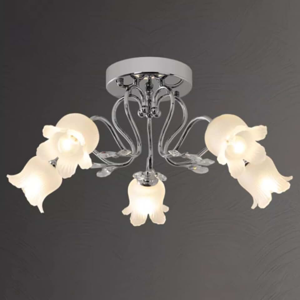 French Style Electroplated Iron Lamp Body Ceiling Light Fixtures,5-Light Glass Lampshade Semi Flush Mount Ceiling Lamps,Bedroom Living Room Dining Room Kitchen Island Ceiling Lights