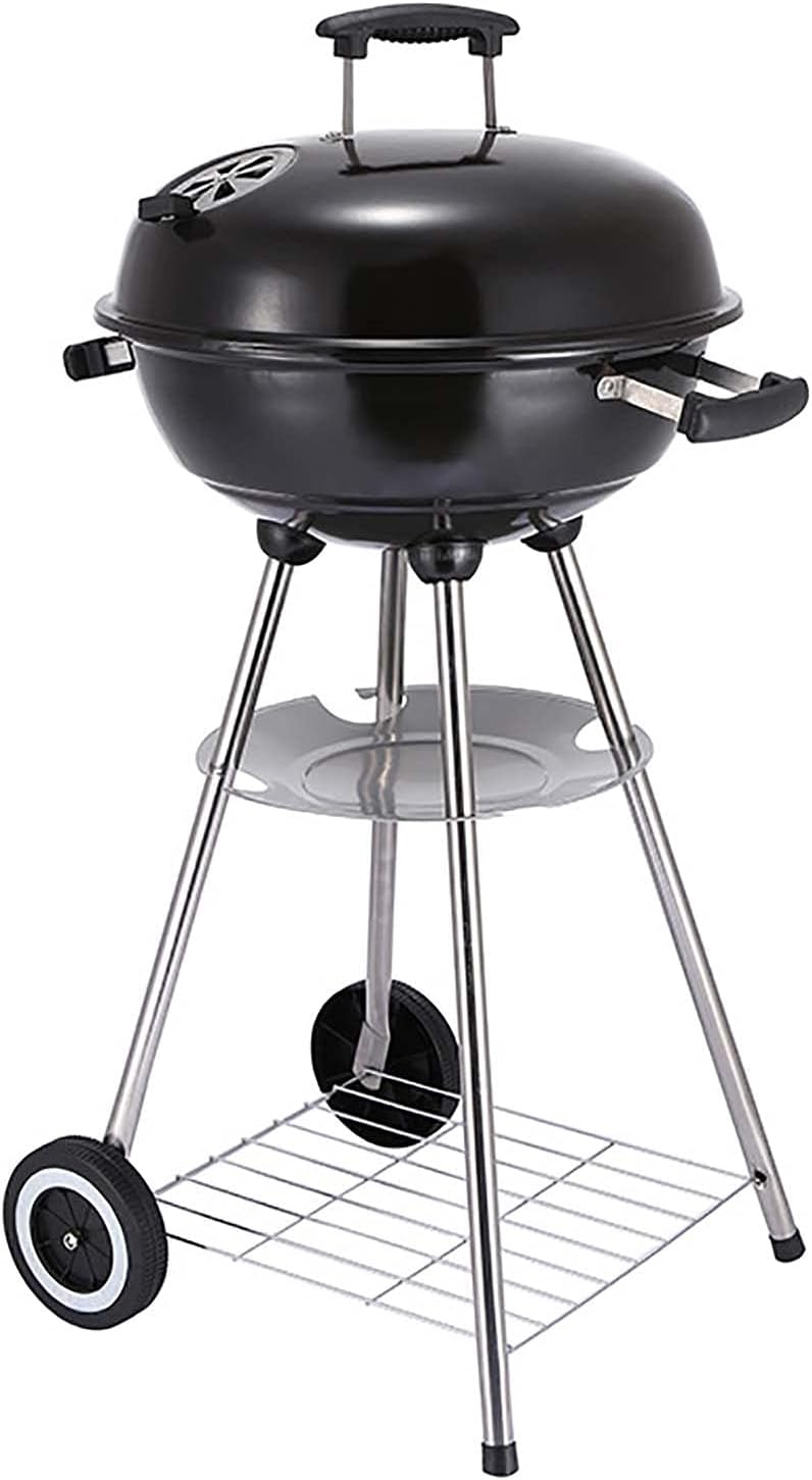 Kettle Charcoal Grill, 22 Inch Barbecue Grill and Smoker for Outdoor Picnic Patio Backyard Camping, Portable BBQ Charcoal Oven with Wheels Shelf, Black