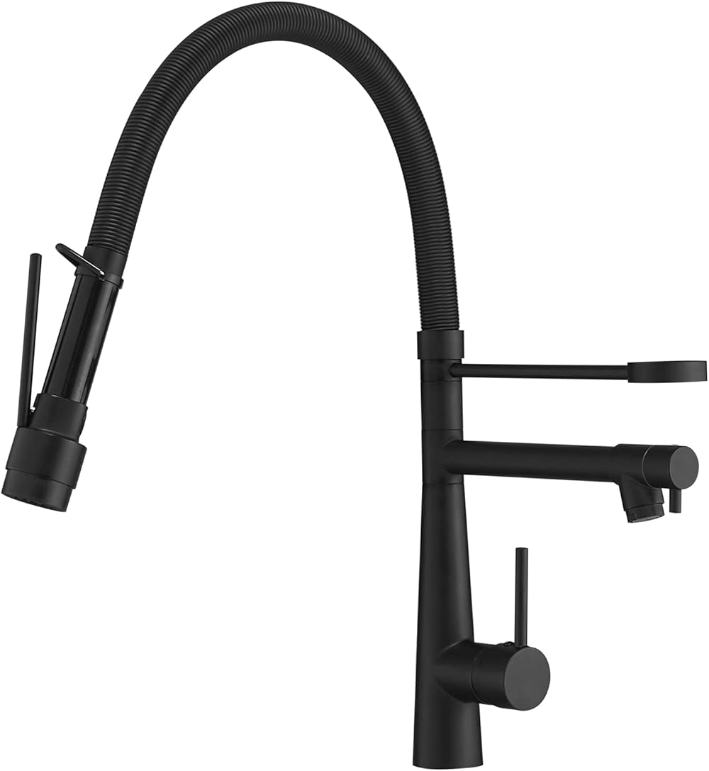 AIMADI Matte Black Kitchen Faucet - Black Kitchen Faucet with Pull Down Sprayer,Commercial Style Single Handle One Hole Kitchen Sink Faucets