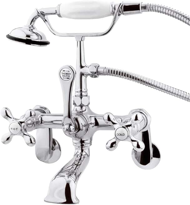 Kingston Brass CC58T1 Vintage Leg Tub Filler with Hand Shower, Metal Cross Handle, Polished Chrome 7-Inch Center