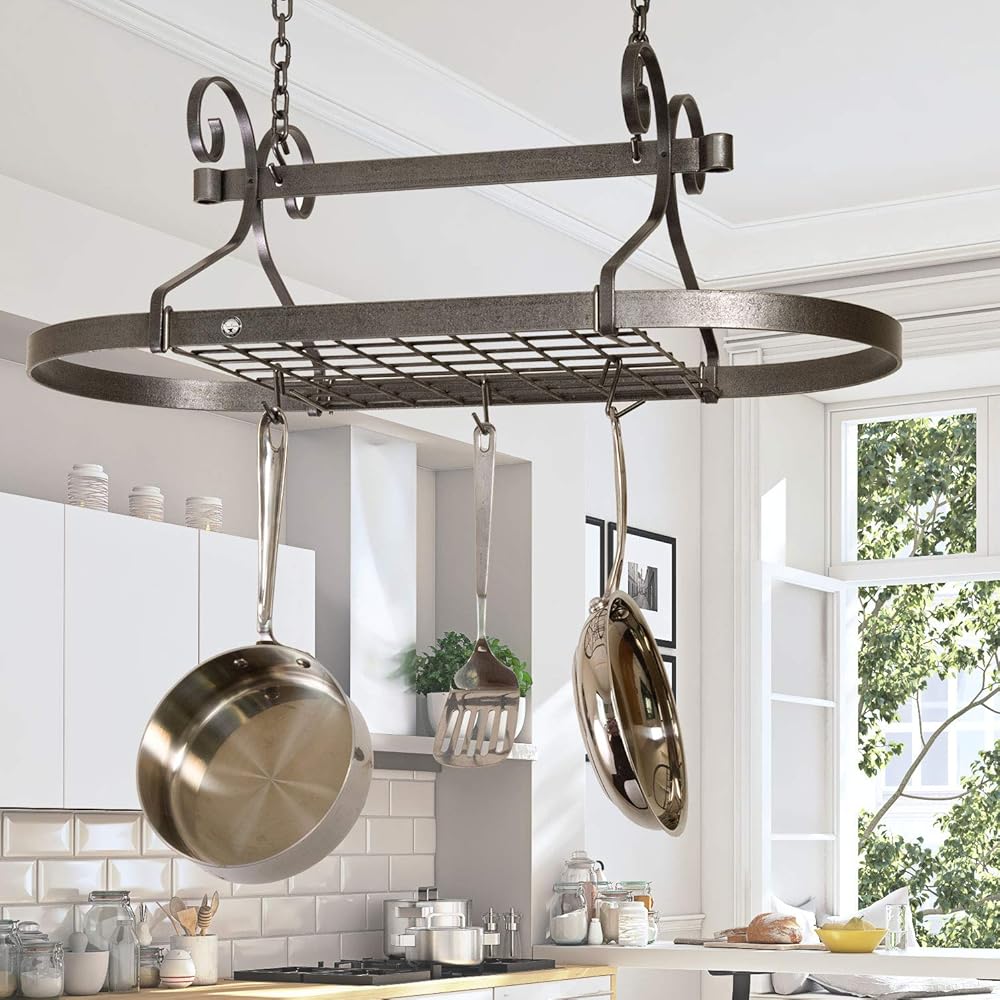 Enclume Handcrafted Scrolled Oval Rack w12 Hooks Hammered Steel