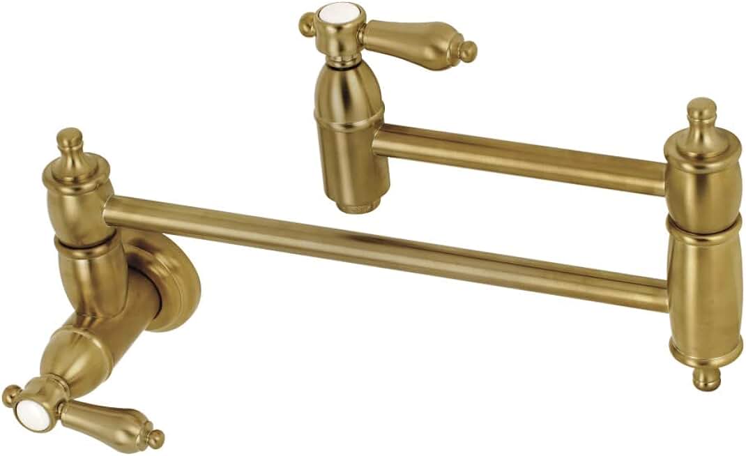 Kingston Brass KS3107BAL Wall Mount Pot Filler Kitchen Faucet, Brushed Brass