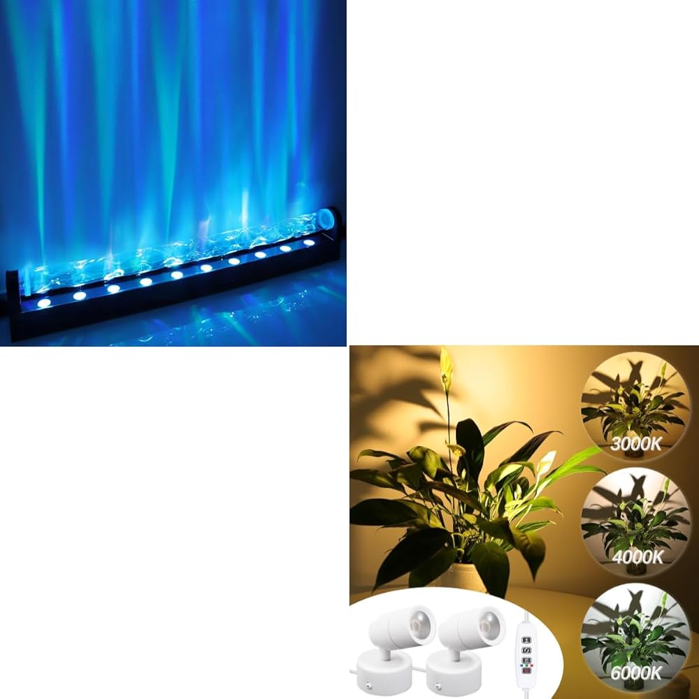 RGBW Dynamic Wave Wall Light, Ocean Wave Projector Light with Music Sync, 2 Pack LED Spotlight Indoor, 3000K/4000K/6000K Adjustable Plant Uplighting Indoor