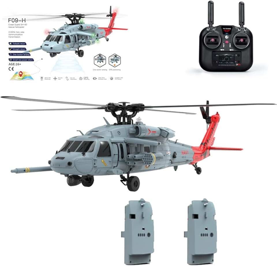 YU Xiang F09-H RC Helicopter, 1/47 Scale 2.4G 8-Channel Remote Control Helicopter Model with Dual Brushless, 6G/3D Stunt Realistic Black Hawk RC Airplane Toys Gift for Adults