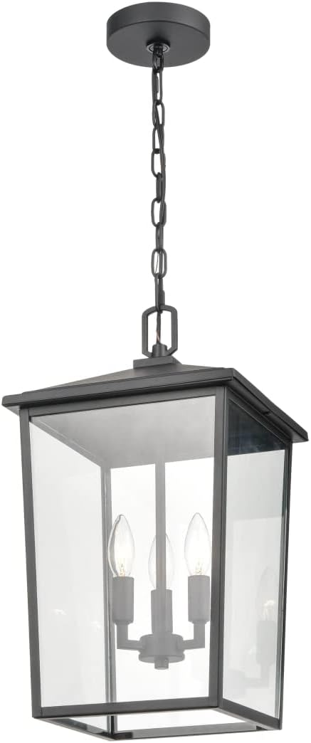 Millennium 2973-PBK Three Light Outdoor Steel Pendant Lantern, Anti-Rust Powder Coat Black, Wet Rated, Clear Glass Shade, Perfect for Corridors, Gardens, Courtyards, Doorways, Back Yards, Patios