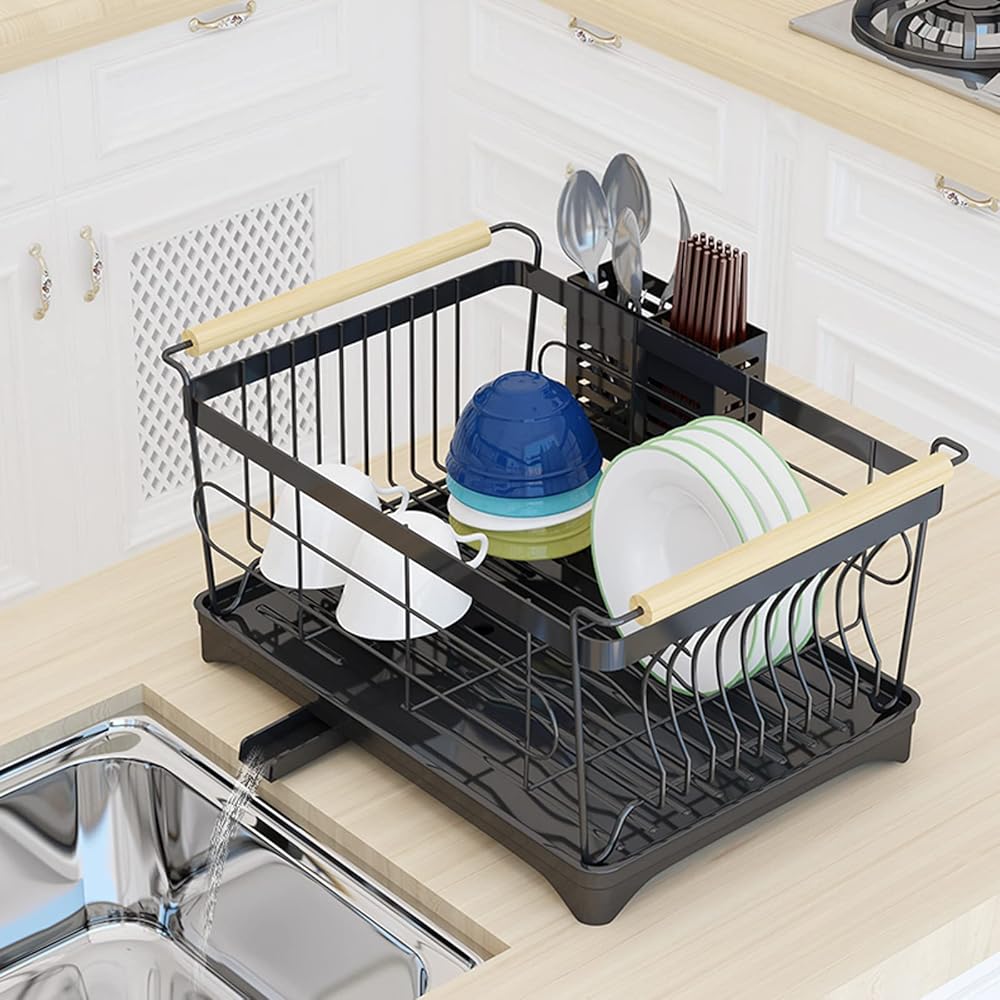 Dish Drying Rack in Sink Or On Counter,Dish Drainer Rack Over Sink,Dish Organzing Rack Rustproof Stainless Steel,Kitchen Countertop Supplies Storage for Plates Bowls Pots,Black