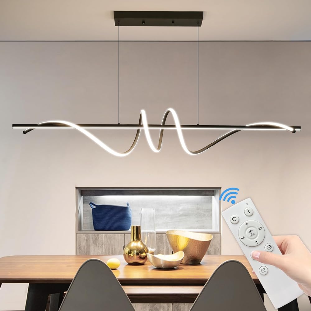 Modern Ceiling Chandelier Light, Acrylic Anti Flicker Pendant Lamp with Remote Control Dimmable 3 Color Mode & Brightness (Warm Cool Neutral Light) for Kitchen Bar