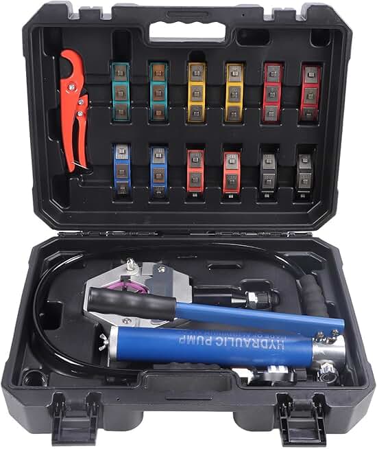 Hydraulic Hose Crimper, Air Conditioner Manual Crimping Tool with Pump, Aluminum Alloy, 7pcs Hose, for Repair Maintenance