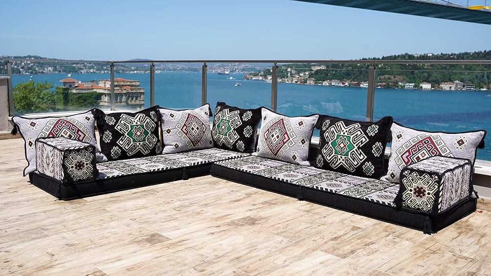 L Shaped Floor Cushions, Moroccan Rug, Sectional Sofas, Custom Sofa, Pallet Sofas, Modular Sofa, Arabic Majlis (4'' Thickness Sofa, L Sofa Only, Gray)