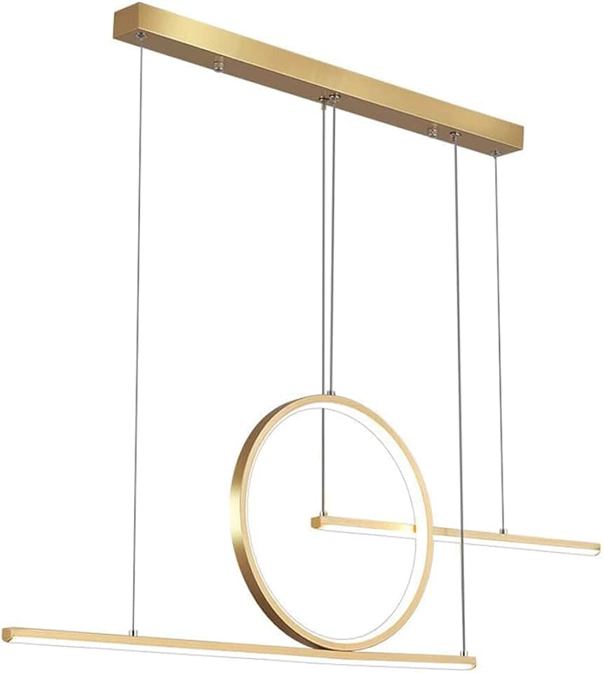 Dining Room Linear Light, Geometric Metal Strip Hanging Lights with Acrylic Shade, Modern 40W Led Kitchen Island Suspension Lamp, Simple Living Room Chandeliers ，Indoor Cha/Tri-Color Light