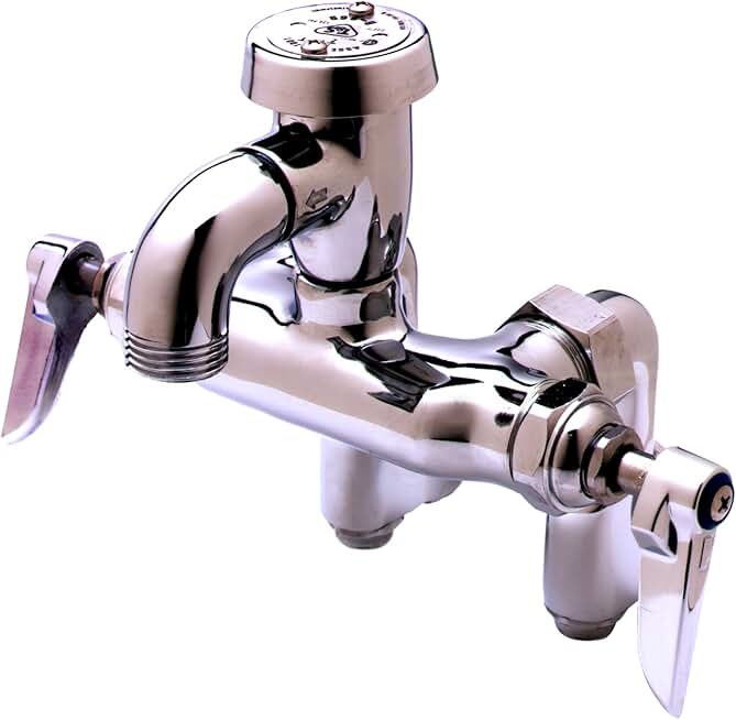 T&S Brass B-0669-POL B-0669-Pol, Service Sink Faucet, Wall Mount, Adjustable Center, Vacuum Breaker, Integral Stop, Polished