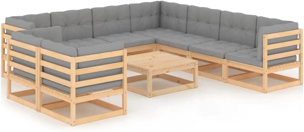 10 Piece Patio Lounge Set with Cushions,Outdoor Bar Set,Outdoor Sectional Sofa Conversation Set,Party Furniture,Garden Dining Set Furniture,Outdoor Furniture,Afternoon Tea Suit, Solid Pinewood