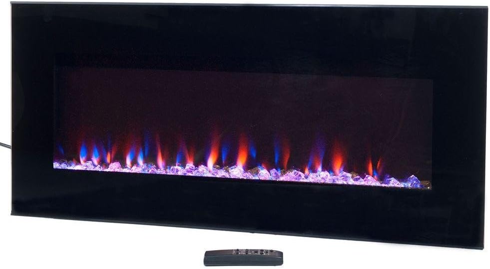 Electric Fireplace - 36 Inch Wall Mounted Fireplace Heater with Remote Control Adjustable LED Flames, Timer, Heat, and Brightness by Northwest (Black)