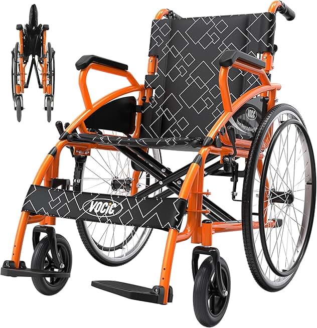 Wheelchair Transport Wheelchair Lightweight Foldable (38.6-Ib), Double-Brake Design Wheelchair with Self-Propelled for Seniors,Travel Wheelchair with 23.6-Inch Large Rear Wheel for All Terrains